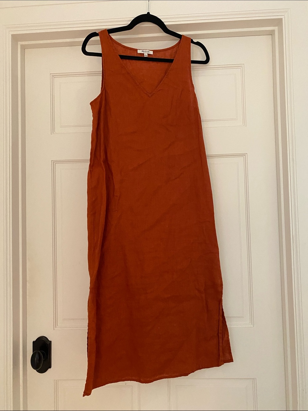 Madewell Sleeveless V-Neck Rust Orange Linen Dress size S linen/cotton